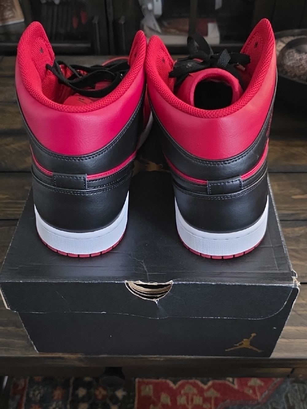 Nike Air Jordan 1 Mid Men’s Shoes in Red and Black - Picture 3 of 5